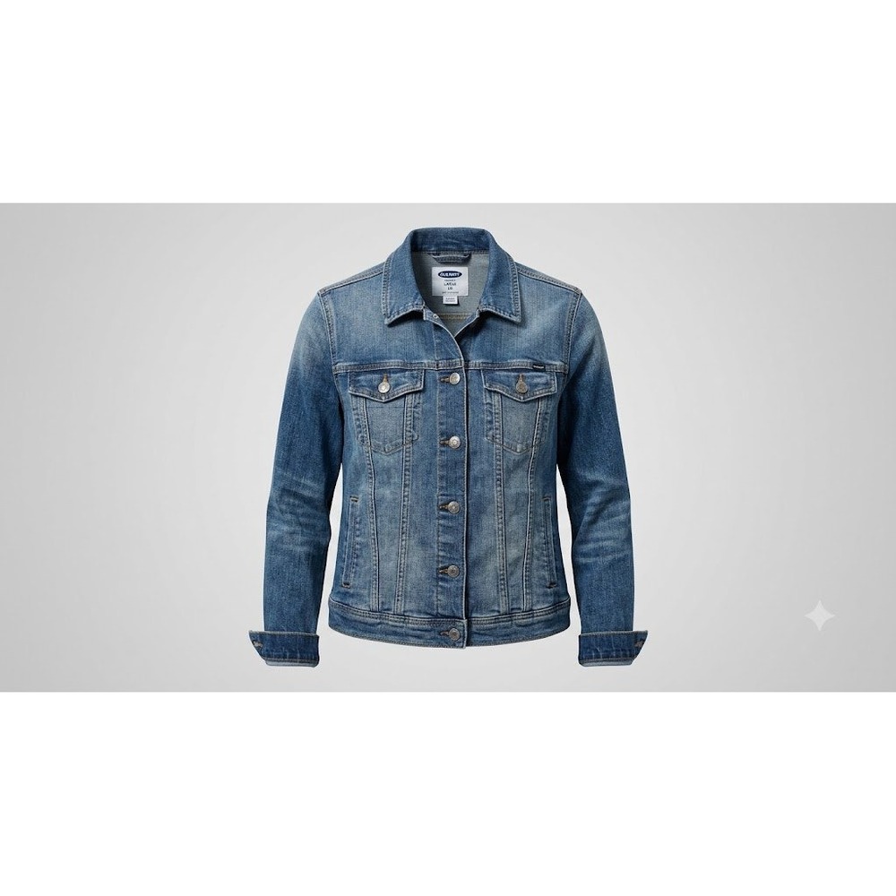 Old Navy‎ Womens Blue Denim Trucker Jacket Medium Wash Stretch Large LG